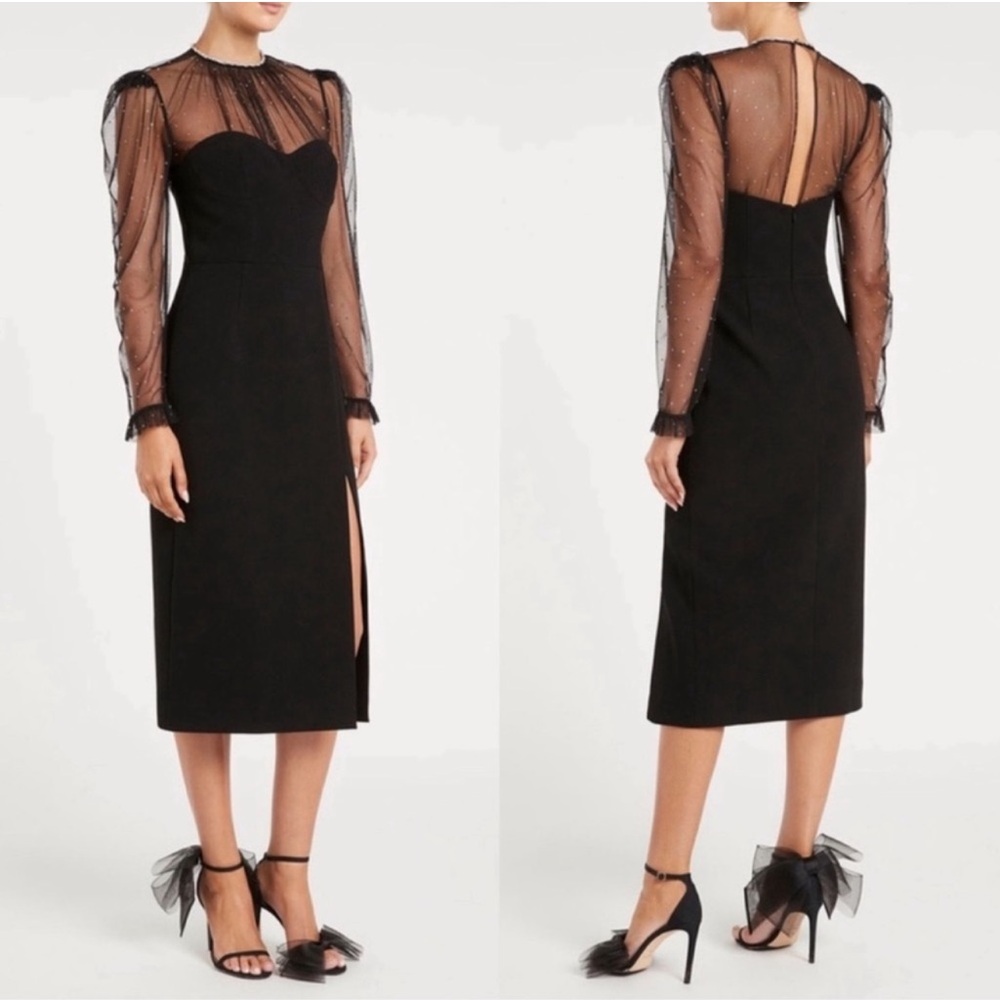 Rebecca Vallance Alyssa Metallic Diamanté Midi Dress Black 2 NWT